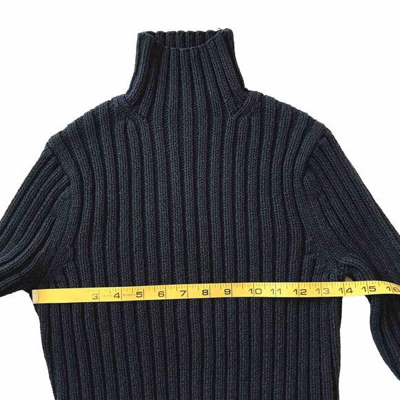 Abercrombie & Fitch Cable Knit Sweater Pullover Navy Blue Mock Women L (fits M) - Picture 6 of 8